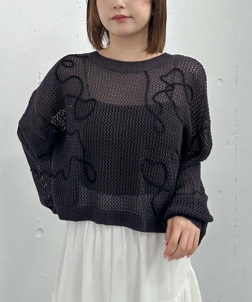 archives（アルシーヴ）の「２ＷＡＹコード刺繍メッシュニットカーディガン（カーディガン/ボレロ・レディース・ピンク/アイボリー/チャコールグレー/ブルー・MEDIUM）」の11枚目の写真