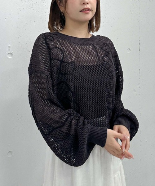 archives（アルシーヴ）の「２ＷＡＹコード刺繍メッシュニットカーディガン（カーディガン/ボレロ・レディース・ピンク/アイボリー/チャコールグレー/ブルー・MEDIUM）」の12枚目の写真