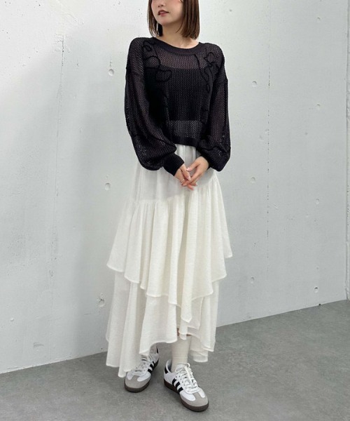 archives（アルシーヴ）の「２ＷＡＹコード刺繍メッシュニットカーディガン（カーディガン/ボレロ・レディース・ピンク/アイボリー/チャコールグレー/ブルー・MEDIUM）」の14枚目の写真