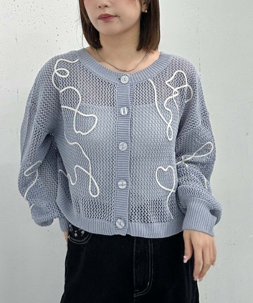 archives（アルシーヴ）の「２ＷＡＹコード刺繍メッシュニットカーディガン（カーディガン/ボレロ・レディース・ピンク/アイボリー/チャコールグレー/ブルー・MEDIUM）」の17枚目の写真