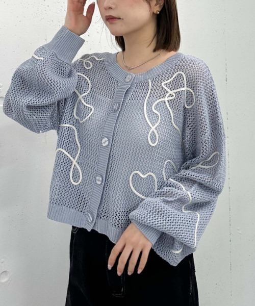 archives（アルシーヴ）の「２ＷＡＹコード刺繍メッシュニットカーディガン（カーディガン/ボレロ・レディース・ピンク/アイボリー/チャコールグレー/ブルー・MEDIUM）」の18枚目の写真