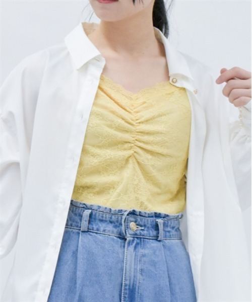 axes femme（アクシーズファム）の「ギャザー総レースタンク（タンクトップ・レディース・ブラック/イエロー/ピンク/ホワイト・FREE）」の4枚目の写真