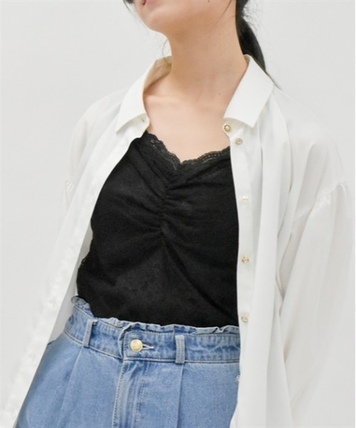 axes femme（アクシーズファム）の「ギャザー総レースタンク（タンクトップ・レディース・ブラック/イエロー/ピンク/ホワイト・FREE）」の3枚目の写真