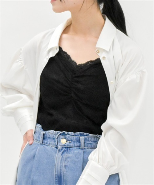 axes femme（アクシーズファム）の「ギャザー総レースタンク（タンクトップ・レディース・ブラック/イエロー/ピンク/ホワイト・FREE）」の5枚目の写真