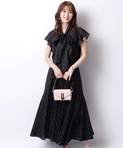 美品 JUSGLITTY ジャスグリッティー プチハートボウタイブラウス ブラウス 1 セルロース 他 ノースリーブ フリル レディース AM7369A15 JUSGLITTY（ジャスグリッティー）の「プチハートボウタイブラウス