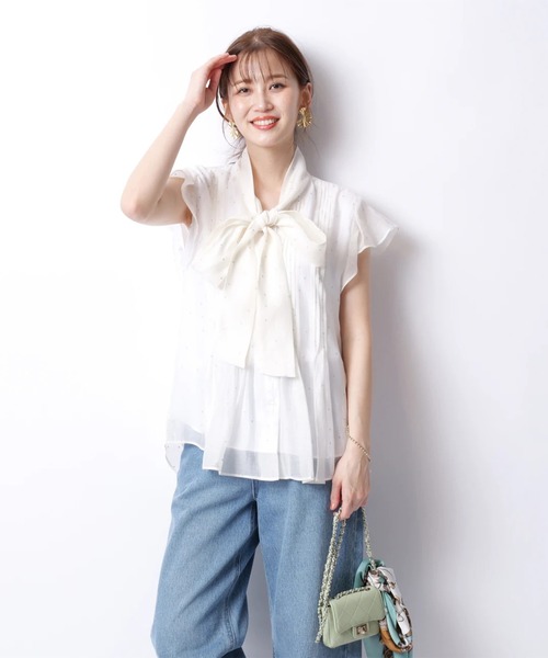 JUSGLITTY ジャスグリッティー プチハートボウタイブラウス ジャスグリッティー JUSGLITTY プチハートボウタイブラウス （薄