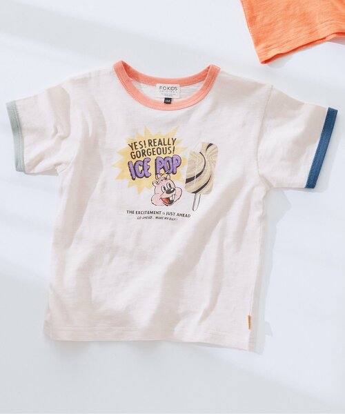 F.O.KIDS（エフオーキッズ）の「【ジュニア対応】リンガー半袖Tシャツ（Tシャツ/カットソー・キッズ・ライム/オレンジ/キナリ・90/100/110/120/80/130/140）」の2枚目の写真