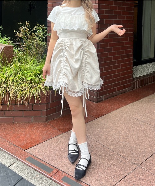 F by ROSSO フクレジャガードギャザーワンピース 白 36 アイボリー F by ROSSO フクレジャガードギャザーワンピース 白 36