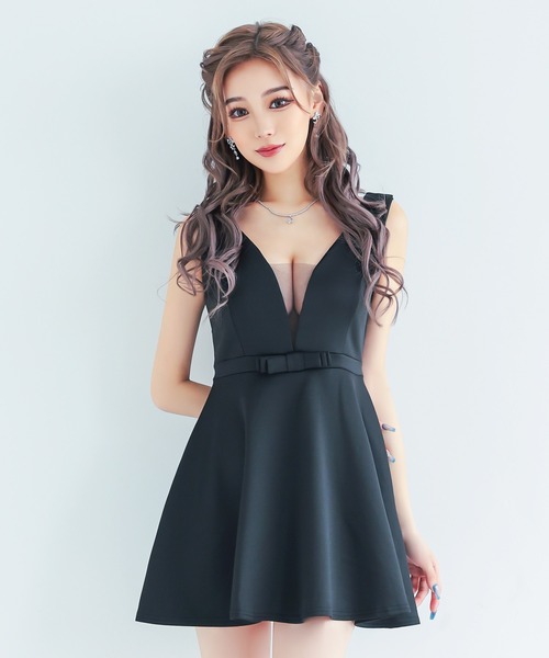 myMinette(マイミネット)の「キャバドレス ミニ フレア バストシースルー ハイウエスト切替 ノースリーブ 谷間魅せドレス(ドレス・レディース・ブラック・MEDIUM/LARGE)」の1枚目の写真