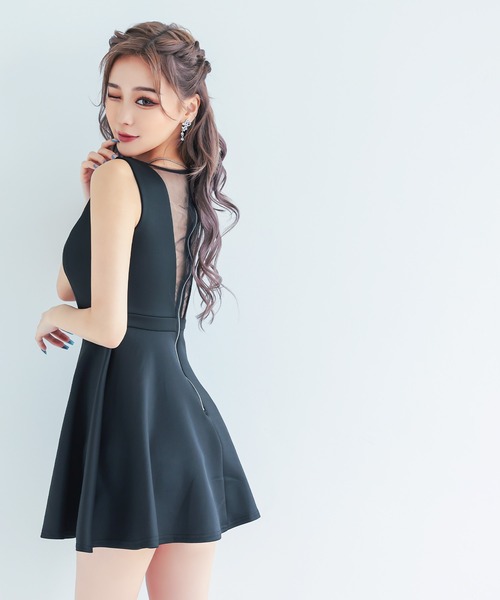 myMinette(マイミネット)の「キャバドレス ミニ フレア バストシースルー ハイウエスト切替 ノースリーブ 谷間魅せドレス(ドレス・レディース・ブラック・MEDIUM/LARGE)」の2枚目の写真