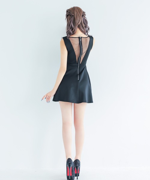 myMinette(マイミネット)の「キャバドレス ミニ フレア バストシースルー ハイウエスト切替 ノースリーブ 谷間魅せドレス(ドレス・レディース・ブラック・MEDIUM/LARGE)」の6枚目の写真