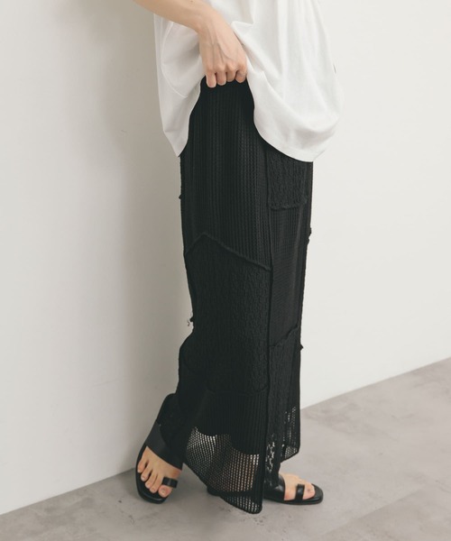 KBF(ケイビーエフ)の「パッチワークIラインスカート(スカート・レディース・アイボリー/ブラック・ONE)」の6枚目の写真