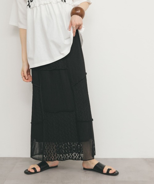 KBF(ケイビーエフ)の「パッチワークIラインスカート(スカート・レディース・アイボリー/ブラック・ONE)」の7枚目の写真