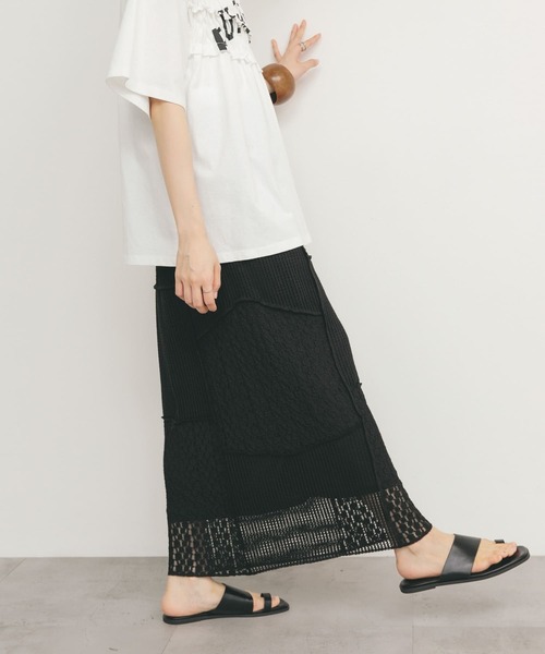 KBF(ケイビーエフ)の「パッチワークIラインスカート(スカート・レディース・アイボリー/ブラック・ONE)」の8枚目の写真