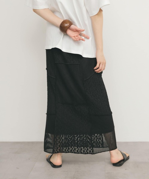 KBF(ケイビーエフ)の「パッチワークIラインスカート(スカート・レディース・アイボリー/ブラック・ONE)」の9枚目の写真