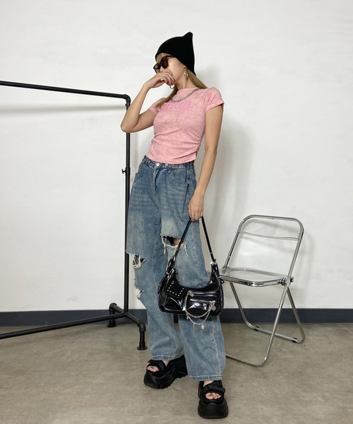 non-hedge（ノンヘッジ）の「ムラドロストロゴチビTシャツ（Tシャツ/カットソー・レディース・チャコールグレー/ブラック/オフホワイト/ピンク・FREE）」の20枚目の写真