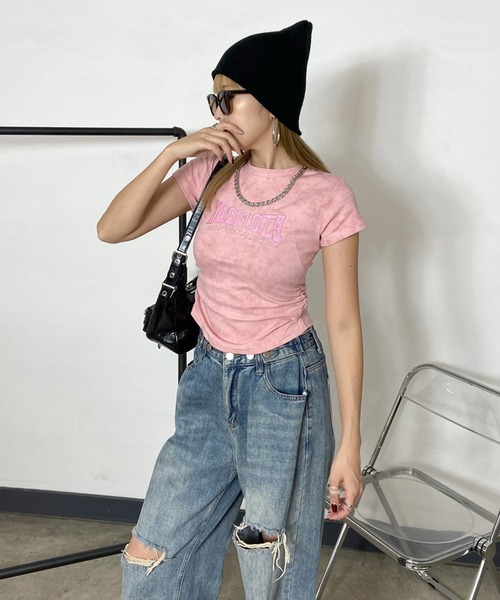 non-hedge（ノンヘッジ）の「ムラドロストロゴチビTシャツ（Tシャツ/カットソー・レディース・チャコールグレー/ブラック/オフホワイト/ピンク・FREE）」の19枚目の写真