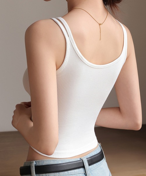 Lace Ladies(レースレディース)の「ソリッドカラー ダブル ストラップ リブ カップ付き キャミソール(キャミソール・レディース・イエロー/ネイビー/アイボリー/ブラック/グレー・FREE)」の17枚目の写真