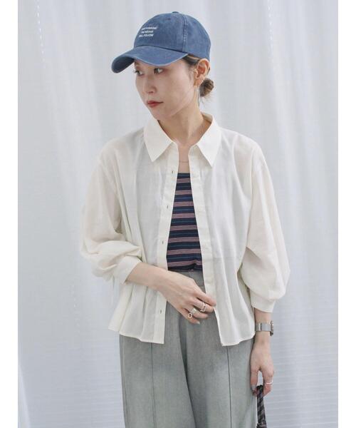 Samansa Mos2 blue（サマンサモスモスブルー）の「ショート丈シャーリングブラウス（シャツ/ブラウス・レディース・オフホワイト/イエロー/サックスブルー・F）」の6枚目の写真