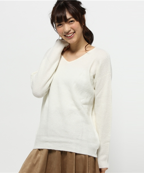 CIAOPANIC（チャオパニック）の「【Ciaopanic】　アンゴラPUV/NP/O（ニット/セーター・レディース・ネイビー/ブルー/レッド/ホワイト/グレー・FREE）」の2枚目の写真