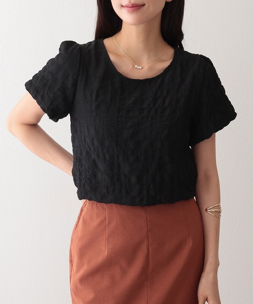 Lace Ladies(レースレディース)の「クルーネック ジャガード バルーンスリーブ 半袖 トップス(Tシャツ/カットソー・レディース・ベージュ/アイボリー/ブラック/ホワイト・S/FREE)」の16枚目の写真