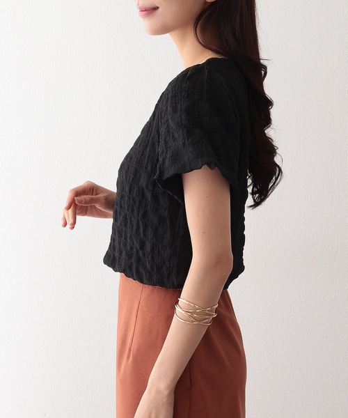 Lace Ladies(レースレディース)の「クルーネック ジャガード バルーンスリーブ 半袖 トップス(Tシャツ/カットソー・レディース・ベージュ/アイボリー/ブラック/ホワイト・S/FREE)」の18枚目の写真