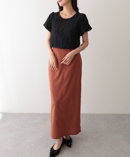 Lace Ladies(レースレディース)の「クルーネック ジャガード バルーンスリーブ 半袖 トップス(Tシャツ/カットソー・レディース・ベージュ/アイボリー/ブラック/ホワイト・S/FREE)」の19枚目の写真