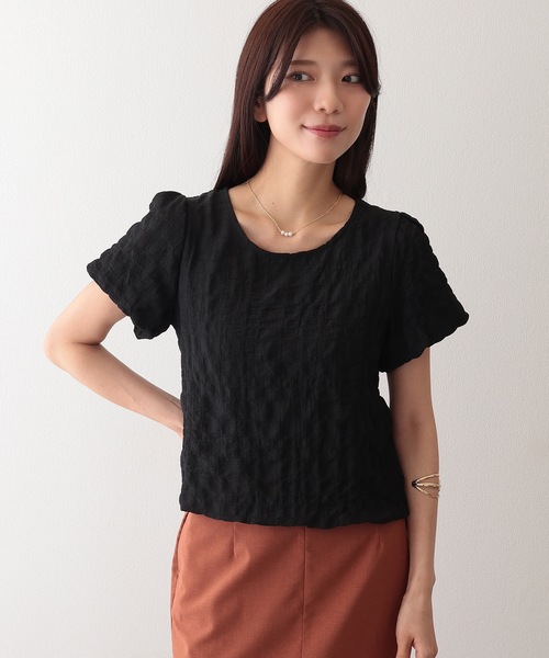 Lace Ladies(レースレディース)の「クルーネック ジャガード バルーンスリーブ 半袖 トップス(Tシャツ/カットソー・レディース・ベージュ/アイボリー/ブラック/ホワイト・S/FREE)」の20枚目の写真
