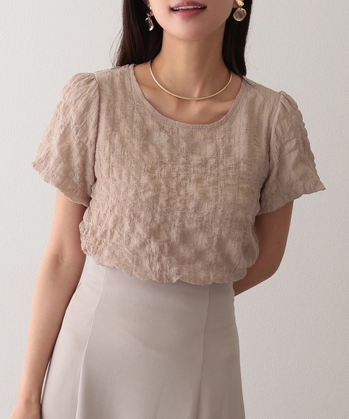 Lace Ladies(レースレディース)の「クルーネック ジャガード バルーンスリーブ 半袖 トップス(Tシャツ/カットソー・レディース・ベージュ/アイボリー/ブラック/ホワイト・S/FREE)」の21枚目の写真