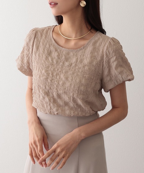 Lace Ladies(レースレディース)の「クルーネック ジャガード バルーンスリーブ 半袖 トップス(Tシャツ/カットソー・レディース・ベージュ/アイボリー/ブラック/ホワイト・S/FREE)」の22枚目の写真