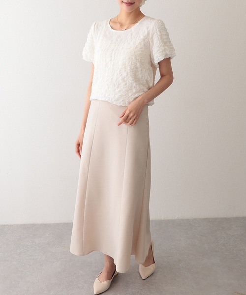 Lace Ladies(レースレディース)の「クルーネック ジャガード バルーンスリーブ 半袖 トップス(Tシャツ/カットソー・レディース・ベージュ/アイボリー/ブラック/ホワイト・S/FREE)」の7枚目の写真