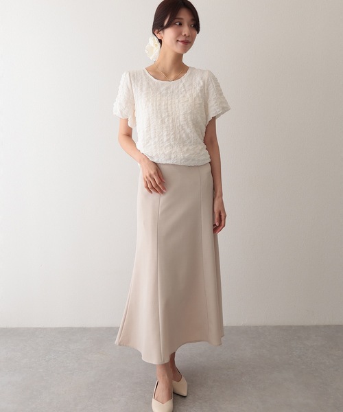 Lace Ladies(レースレディース)の「クルーネック ジャガード バルーンスリーブ 半袖 トップス(Tシャツ/カットソー・レディース・ベージュ/アイボリー/ブラック/ホワイト・S/FREE)」の8枚目の写真