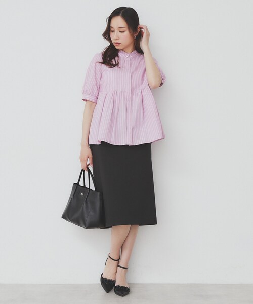 セール】《5色展開》フリルバンドカラーペプラムブラウス【洗濯機洗い