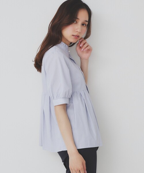 index(インデックス)の「《5色展開》フリルバンドカラーペプラムブラウス【洗濯機洗い可/イージーアイロン/防シワ】(シャツ/ブラウス・レディース・ピンク系その他/ホワイト系5/ライトイエロー系3/ベージュ系その他6/サックスブルー系2・36/38/40/42)」の6枚目の写真