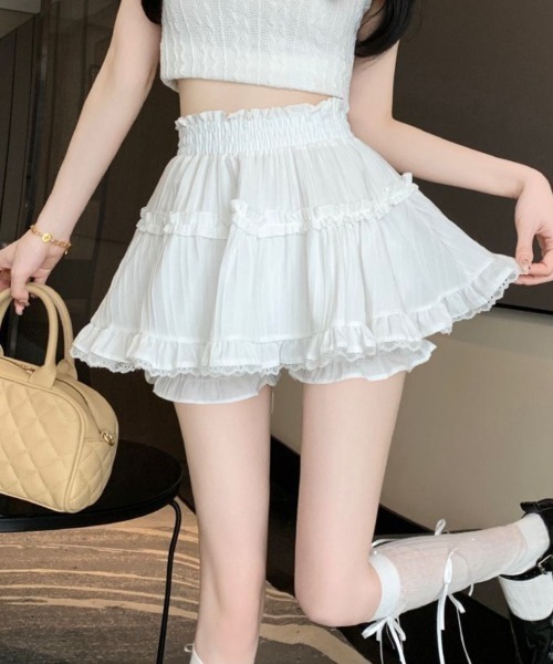 Sibra(シブラ)の「レース付き伸縮インナーパンツで安心&快適◎ふんわりティアードフリルミニスカート(スカート・レディース・ブラック/ホワイト・M)」の22枚目の写真