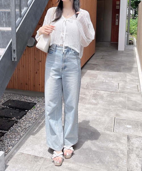 INGNI(イング)の「フロントリボンメッシュカットカーディガン(カーディガン/ボレロ・レディース・ピンク/アイボリー/ブラック/オフホワイト・M)」の8枚目の写真