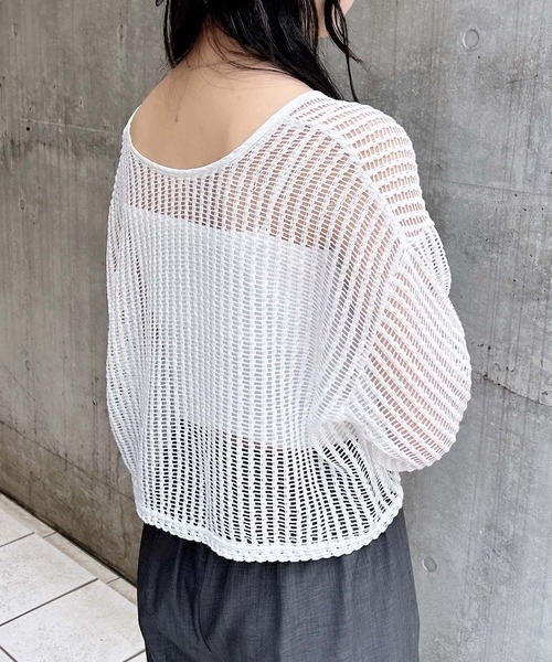 INGNI(イング)の「フロントリボンメッシュカットカーディガン(カーディガン/ボレロ・レディース・ピンク/アイボリー/ブラック/オフホワイト・M)」の13枚目の写真