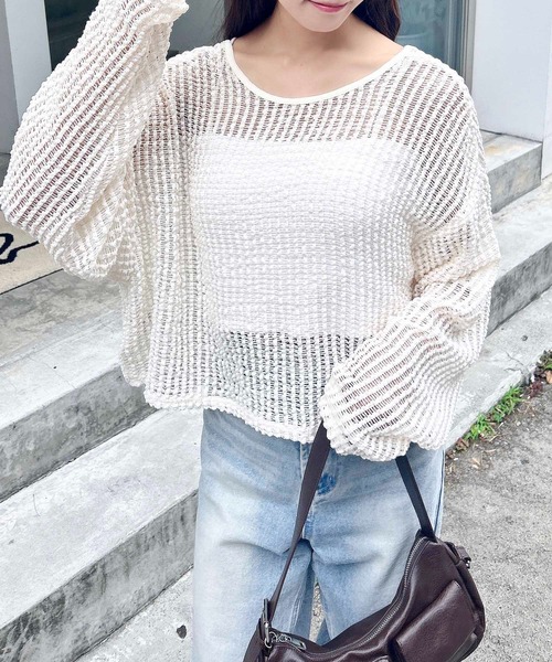 INGNI(イング)の「フロントリボンメッシュカットカーディガン(カーディガン/ボレロ・レディース・ピンク/アイボリー/ブラック/オフホワイト・M)」の22枚目の写真