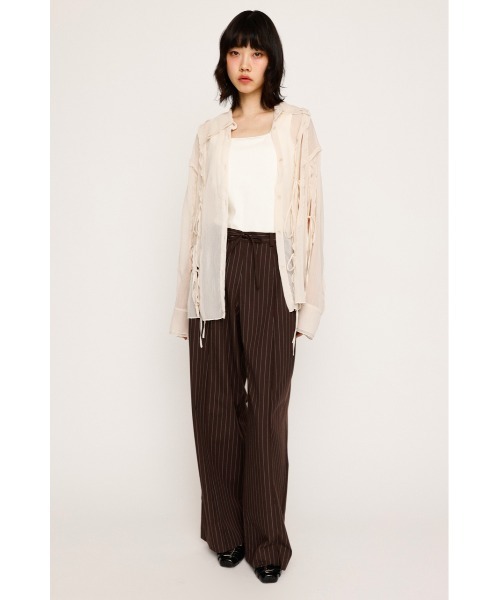 ブラウス シャツ CUTOUT SHEER RIBBON SH シアー デニム プリント シャツ レディース セール】CUTOUT SHEER RIBBON SH シアー デニム プリント シャツ