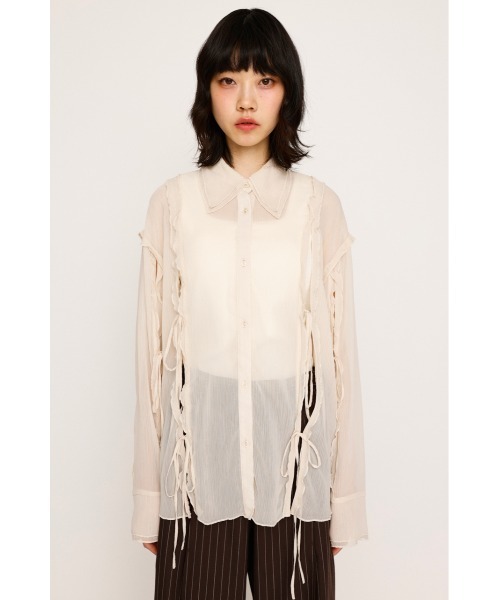 CUTOUT SHEER RIBBON SH シアー デニム プリント シャツ（シャツ