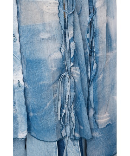 ブラウス シャツ CUTOUT SHEER RIBBON SH シアー デニム プリント シャツ レディース SLY ブラウス シャツ CUTOUT SHEER RIBBON SH シアー デニム
