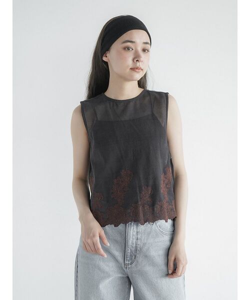 FIKA.(フィーカ)の「Flower embroidery mesh vest(シャツ/ブラウス・レディース・ブラック/オフホワイト・MEDIUM)」の10枚目の写真