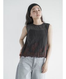 Flower embroidery mesh vest