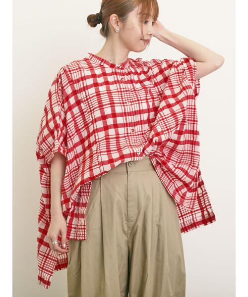Samansa Mos2（サマンサ モスモス）の「柄アソートドルマンスリーブ切替シャツ（シャツ/ブラウス・レディース・グリーン/オフホワイト/レッド/ブラック・F）」の5枚目の写真