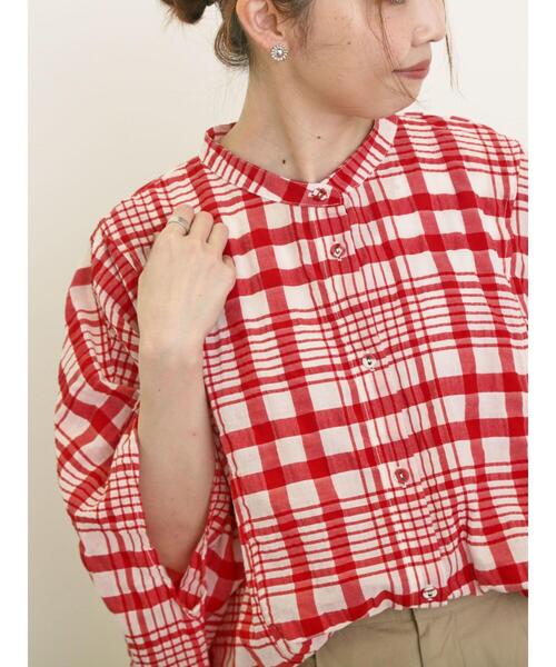 Samansa Mos2（サマンサ モスモス）の「柄アソートドルマンスリーブ切替シャツ（シャツ/ブラウス・レディース・グリーン/オフホワイト/レッド/ブラック・F）」の6枚目の写真