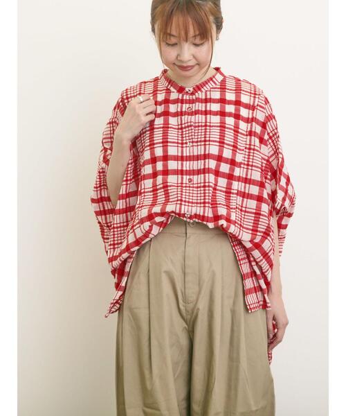 Samansa Mos2（サマンサ モスモス）の「柄アソートドルマンスリーブ切替シャツ（シャツ/ブラウス・レディース・グリーン/オフホワイト/レッド/ブラック・F）」の8枚目の写真