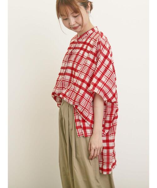 Samansa Mos2（サマンサ モスモス）の「柄アソートドルマンスリーブ切替シャツ（シャツ/ブラウス・レディース・グリーン/オフホワイト/レッド/ブラック・F）」の9枚目の写真