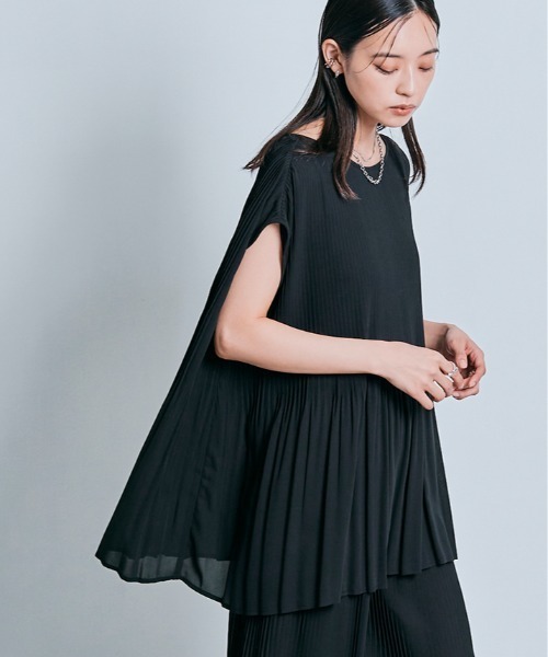 ブラウス シャツ シフォン プリーツ ノースリーブ トップス レディース セール】シフォン プリーツ ノースリーブ トップス（シャツ