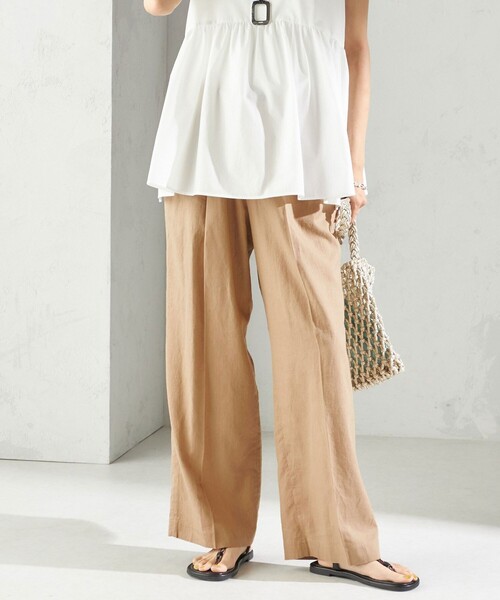 SHIPS（シップス）の「〈手洗い可能〉綿麻 ビエラ 2タック パンツ（その他パンツ・レディース・ブラック/レッド/ベージュ系・38/36）」の2枚目の写真