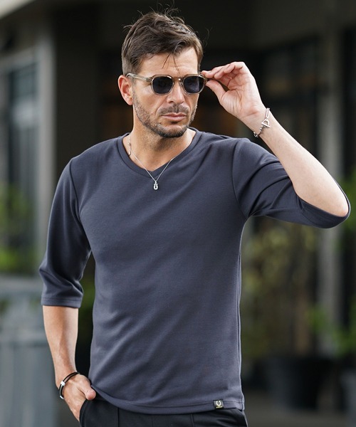 SOMEDIFF(サムディフ)の「【SOMEDIFF】7分袖プレミアムカットソー メンズ Tシャツ 七分丈 タイト 春服(Tシャツ/カットソー・メンズ・ブラック系1/ホワイト/ホワイト系1/ブラック/アッシュグレー/グレー系1/ネイビー系1/ネイビー・XXL/L/M/XL)」の6枚目の写真